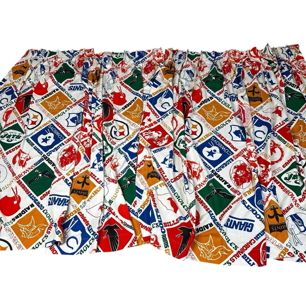 Vtg 1970s NFL Football Teams Logo SEARS‎ Perma-Prest Curtain 4 Panels